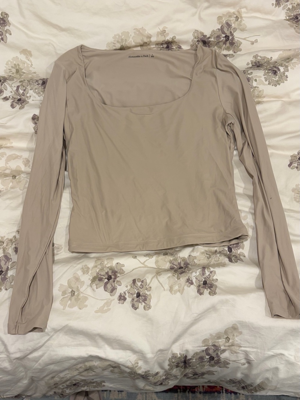 Abercrombie & Fitch Women's Long Sleeve Square Neck Top — Beige Taupe